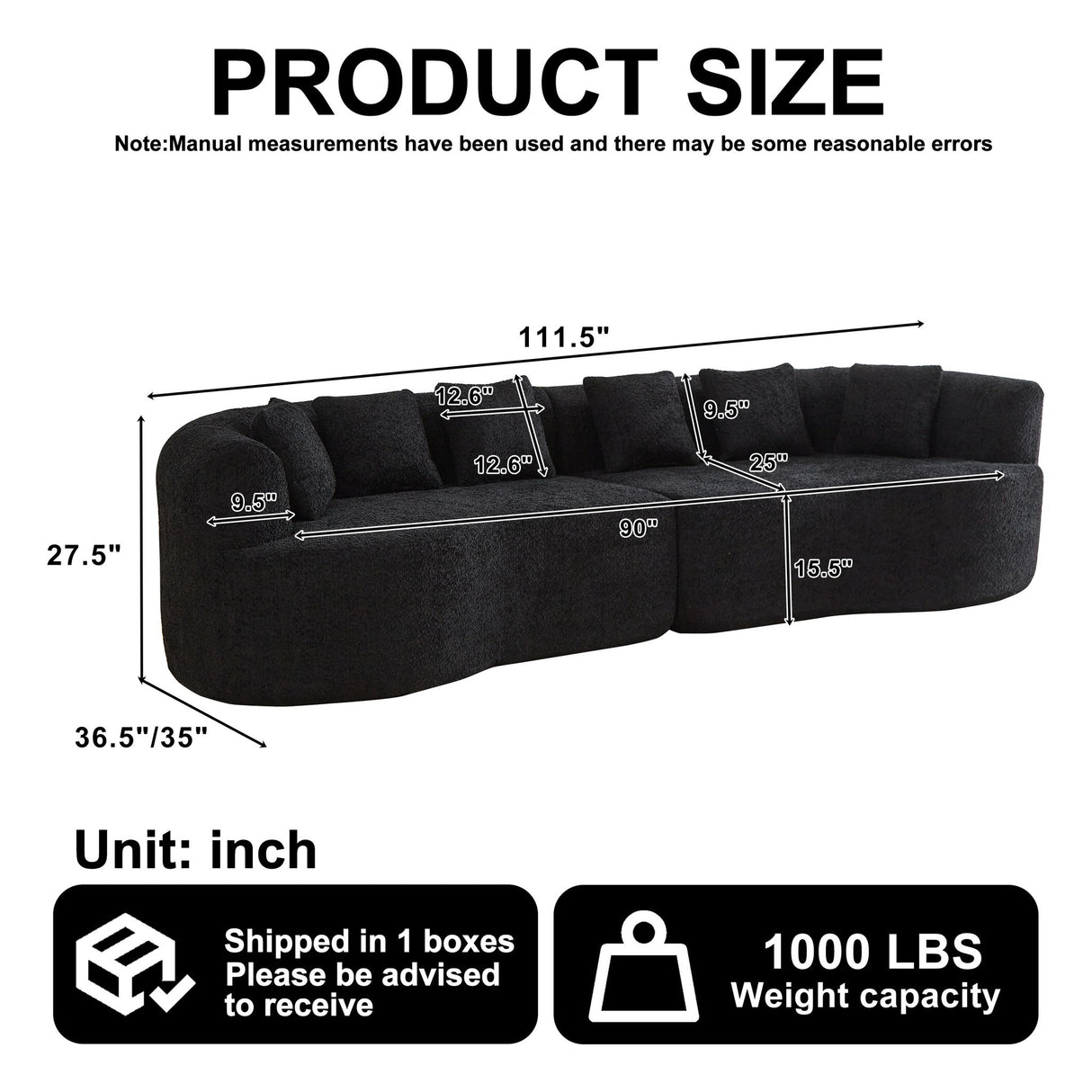 Curved Sectional Sofa With 6 Pillows