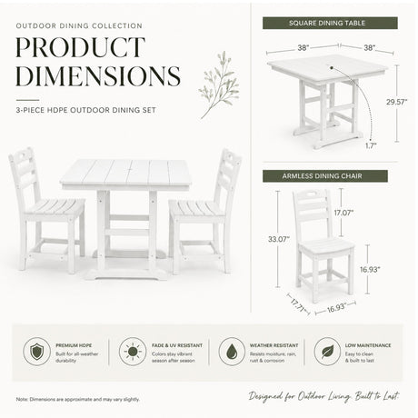Outdoor Patio Dining Set, Square Table With Umbrella Hole And Armless Chairs