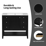 36" Bathroom Vanity Base With 2 Cabinet And 3 Drawers - Black