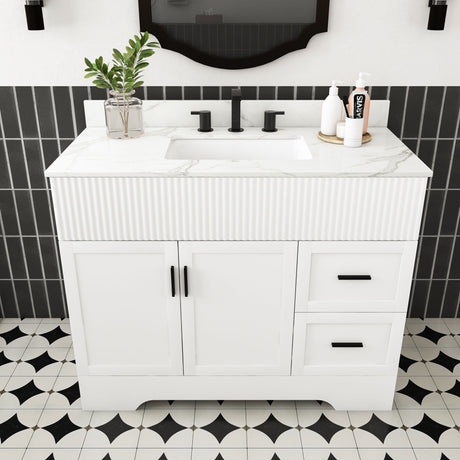 Bathroom Vanity Set, Fluted Cabinet With Soft Close Doors & Drawers, 3 Faucet Holes, Sink Included - White