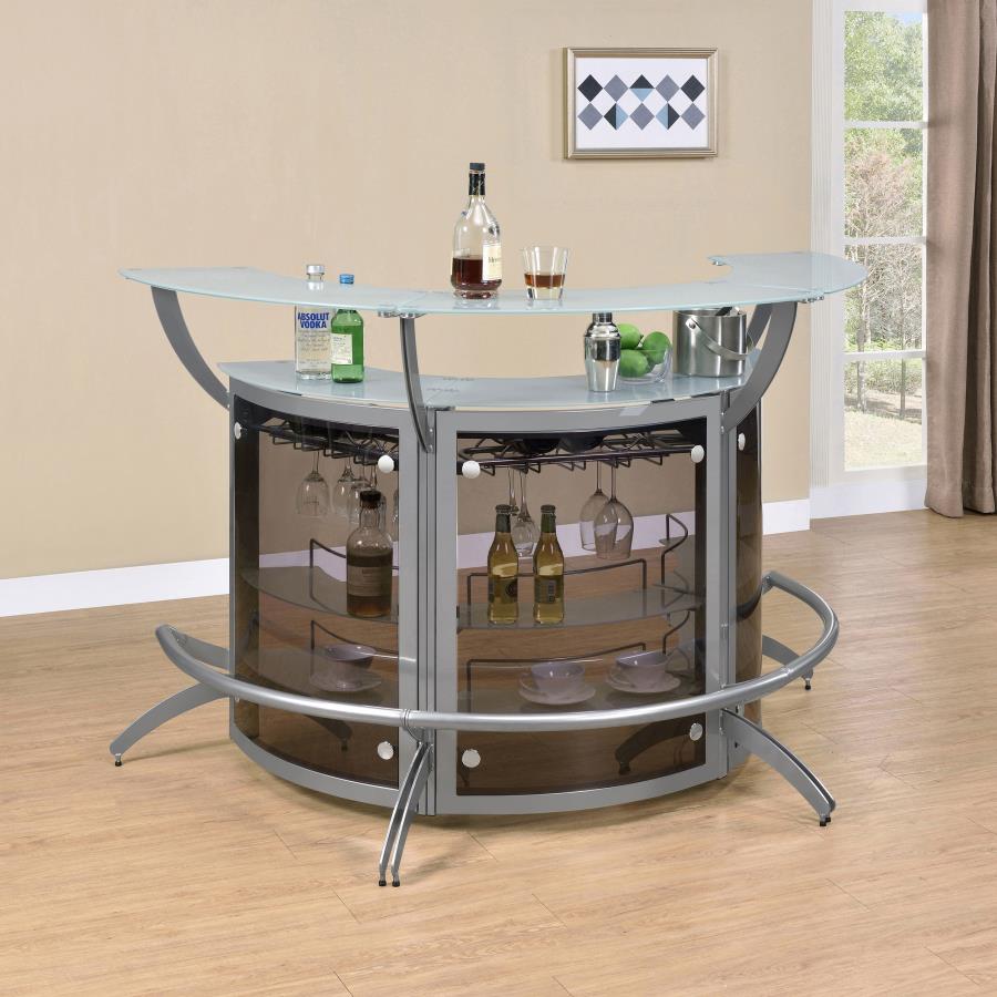 Dallas 3-piece Curved Freestanding Home Bar Cabinet Silver - 100135-S3