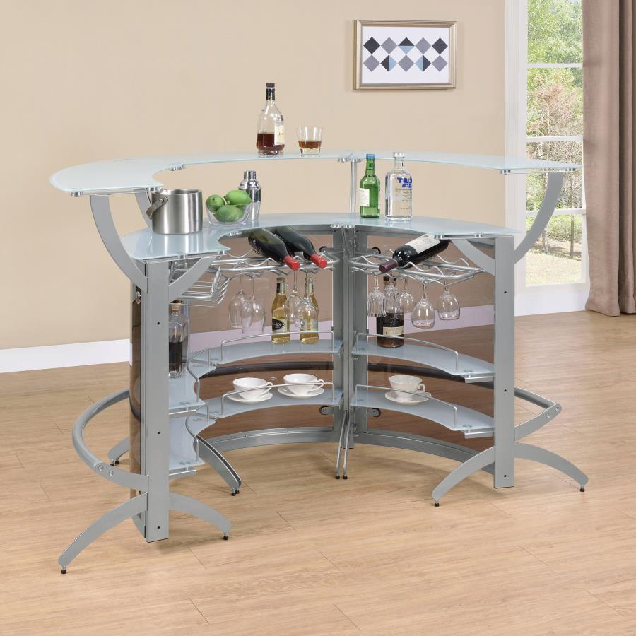 Dallas 3-piece Curved Freestanding Home Bar Cabinet Silver - 100135-S3