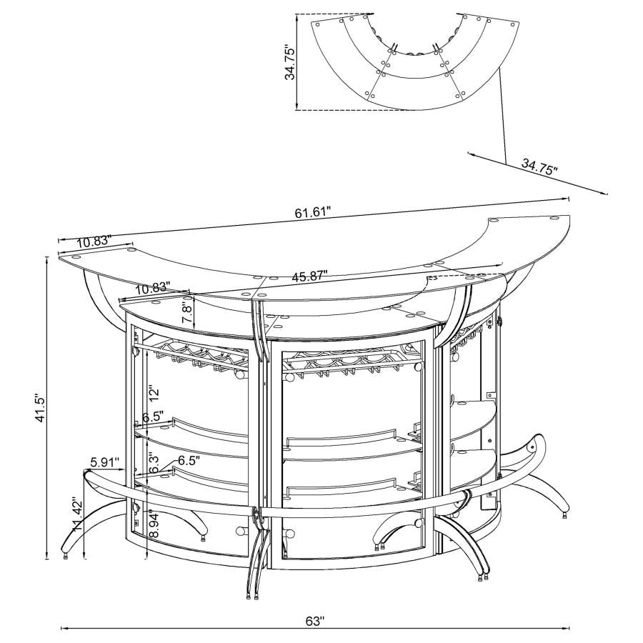 Dallas 3-piece Curved Freestanding Home Bar Cabinet Silver - 100135-S3
