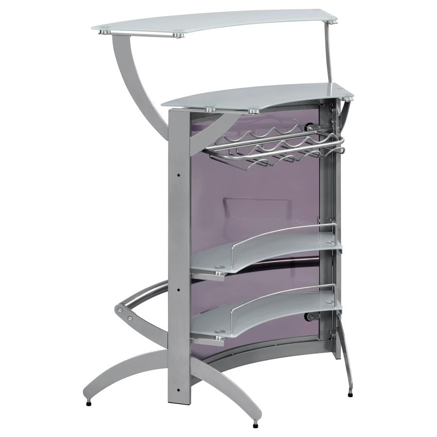 Dallas 2-shelf Curved Freestanding Home Bar Cabinet Silver - 100135