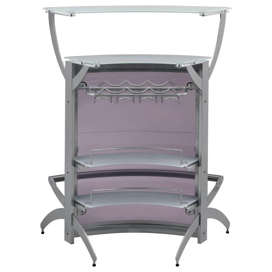 Dallas 2-shelf Curved Freestanding Home Bar Cabinet Silver - 100135