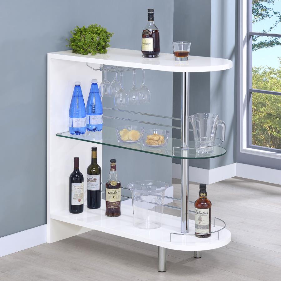 Adolfo Rectangular 2-tier Home Bar Table White High Gloss - 101064
