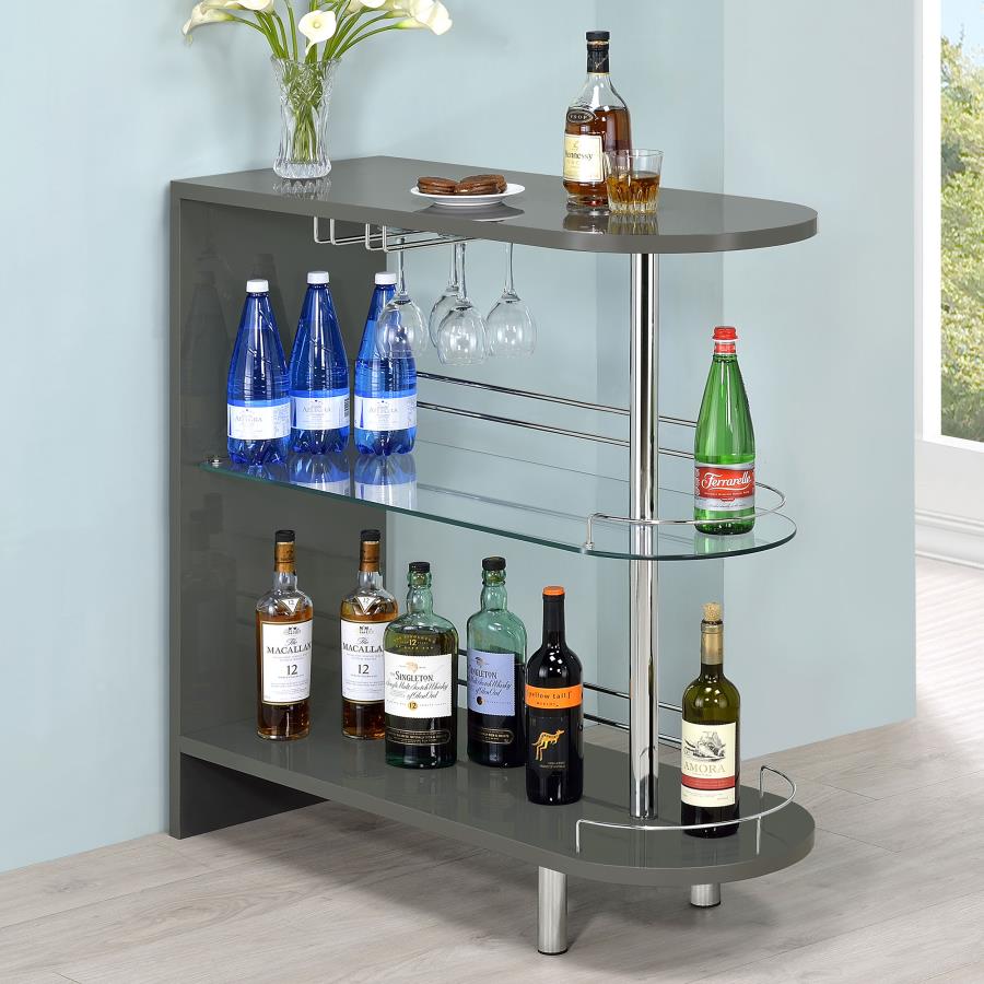 Adolfo Rectangular 2-tier Home Bar Table Grey High Gloss - 101073