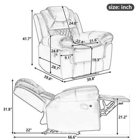 Home Theater Seating Manual Recliner Chair, Led Light Strip For Living Room - Black