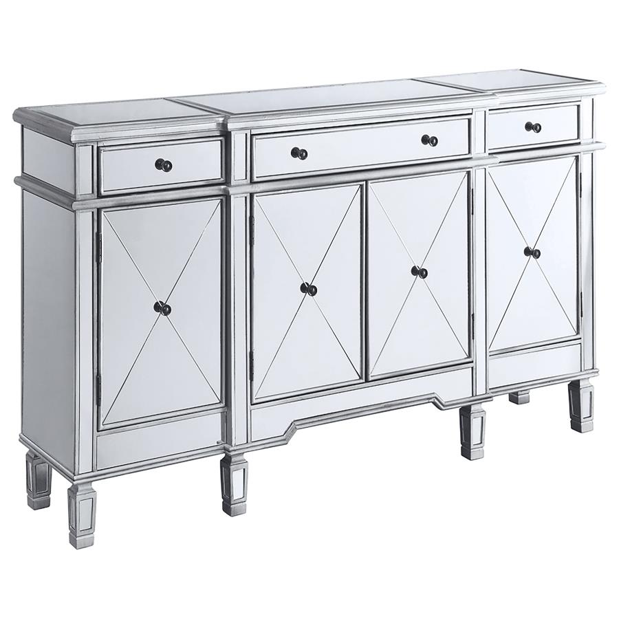 Aconitum 4-door Mirrored Storage Accent Cabinet Silver - 102595