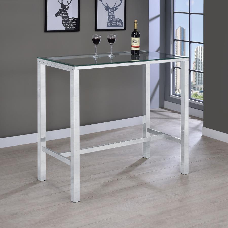 Tolbert Rectangular 47-inch Glass Top Pub Bar Table Chrome - 104873