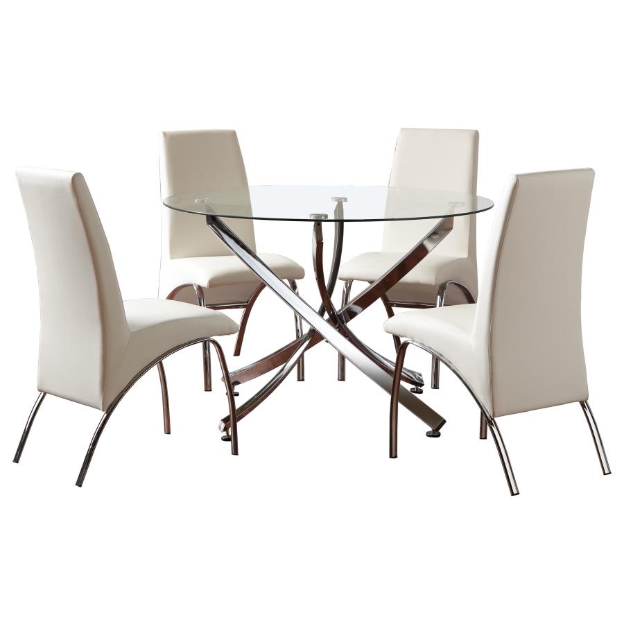 Beckham 5-piece Round Glass Top Dining Set Chrome and White - 106440-S5