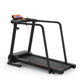 Home Fitness Treadmill With Extended Handrails, Portable Foldable Design - Black / Orange