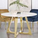 Gwynn Round 51-inch Marble Stainless Steel Dining Table Gold - 107171