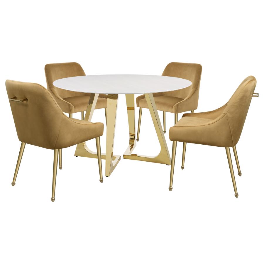 Gwynn Round 51-inch Marble Stainless Steel Dining Table Gold - 107171