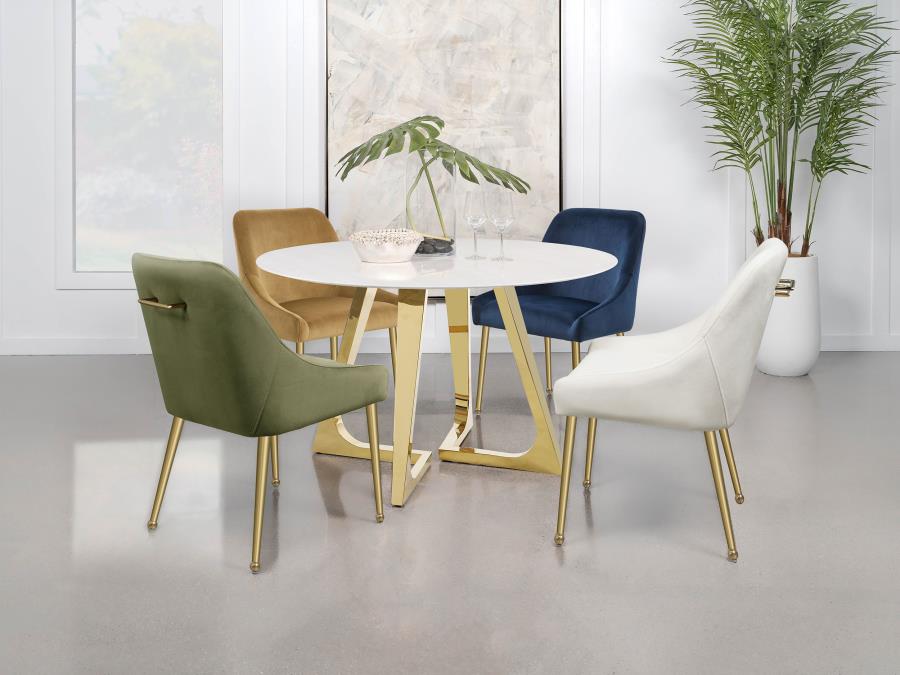Gwynn Round 51-inch Marble Stainless Steel Dining Table Gold - 107171