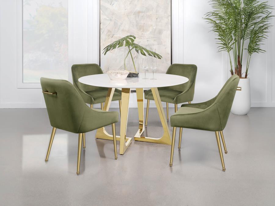 Gwynn Round 51-inch Marble Stainless Steel Dining Table Gold - 107171