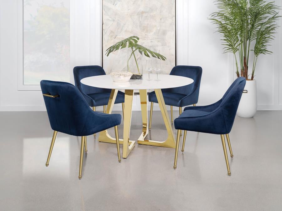Gwynn Round 51-inch Marble Stainless Steel Dining Table Gold - 107171