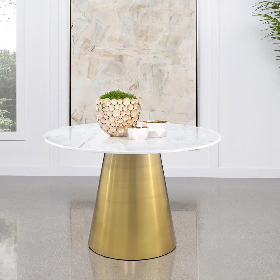 Ambrose Round 50-inch Marble Top Dining Table Brushed Gold - 107600