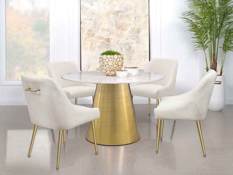 Ambrose Round 50-inch Marble Top Dining Table Brushed Gold - 107600