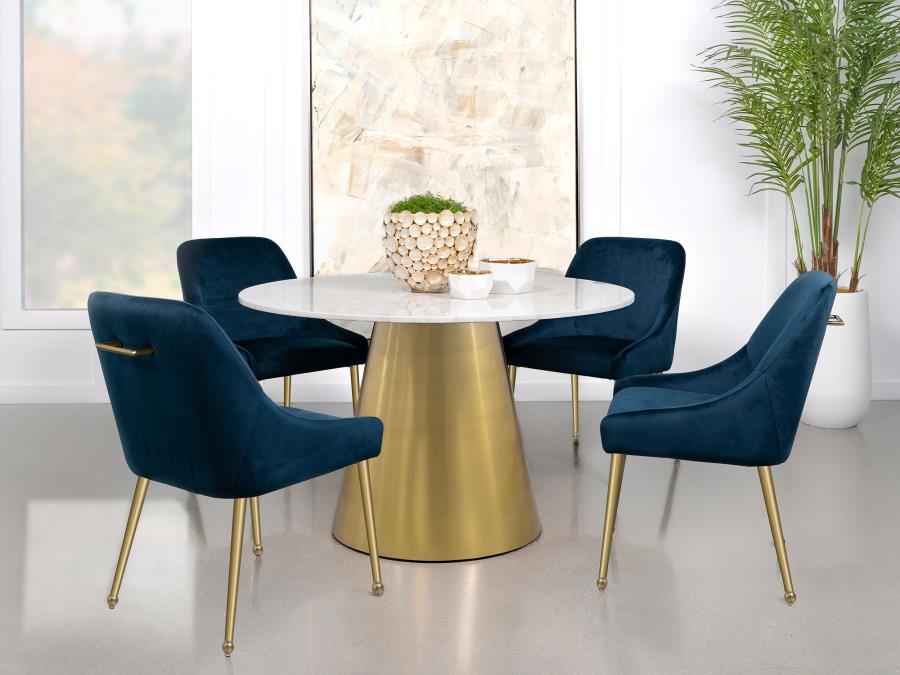 Ambrose Round 50-inch Marble Top Dining Table Brushed Gold - 107600