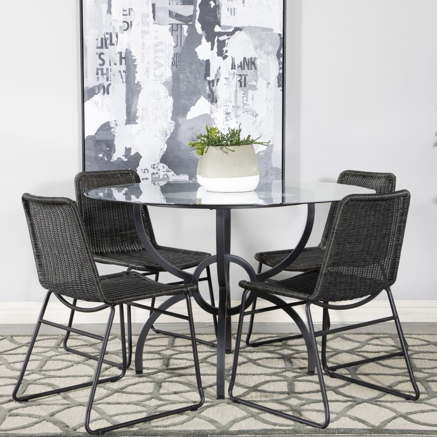 Aviano 5-piece Round Glass Top Dining Table Set Gunmetal - 108291-S5A