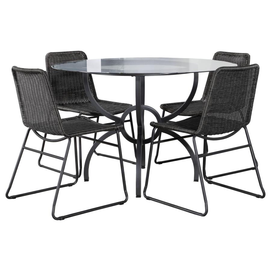 Aviano 5-piece Round Glass Top Dining Table Set Gunmetal - 108291-S5A