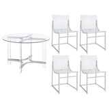 Keeling 5-piece Round Glass Top Acrylic Dining Set Chrome - 108501-S5