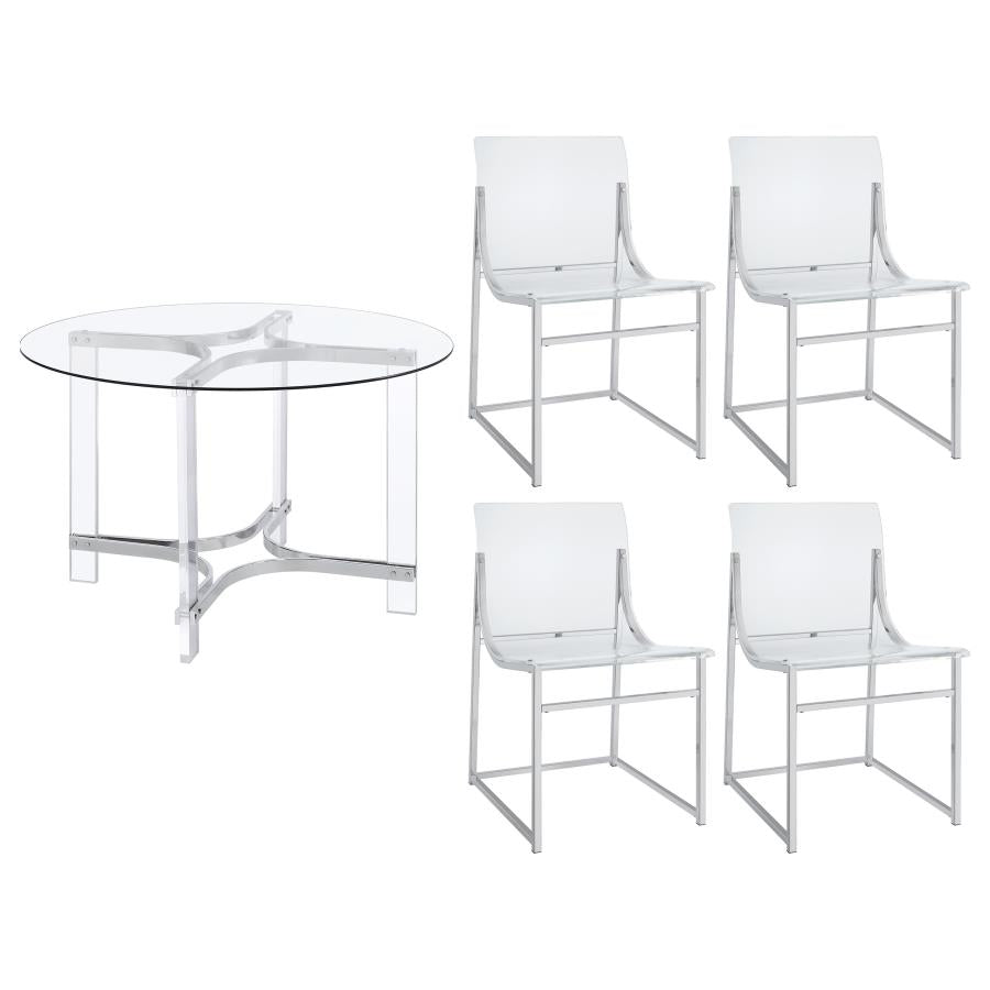 Keeling 5-piece Round Glass Top Acrylic Dining Set Chrome - 108501-S5