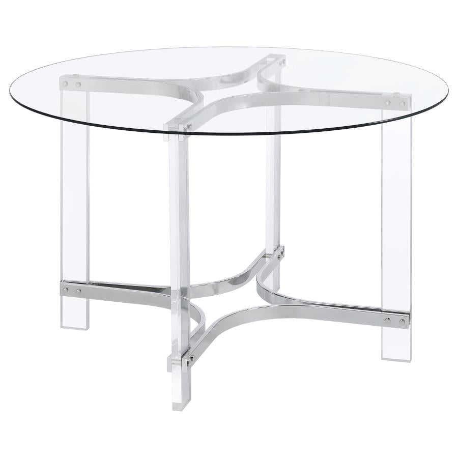 Keeling 47-inch Round Glass Top Acrylic Dining Table Chrome - 108501