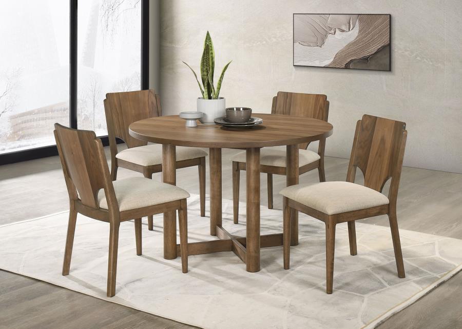 Crestmore 5-piece 46-inch Round Wood Dining Table Set Walnut - 108570-S5