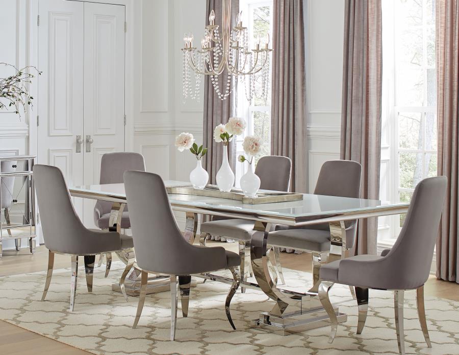 Antoine 7-piece Rectangular Glass Top Dining Table Set Grey - 108811-S7G