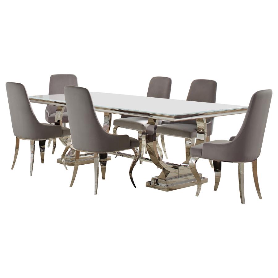 Antoine 7-piece Rectangular Glass Top Dining Table Set Grey - 108811-S7G