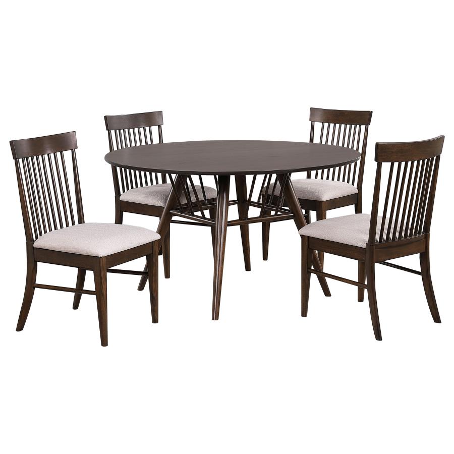 Everton 5-piece Round 53-inch Dining Table Set Dark Walnut - 108891-S5