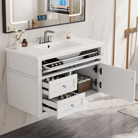 Modern Wall Mounted Floating Cabinet With Double Drawer And Sink