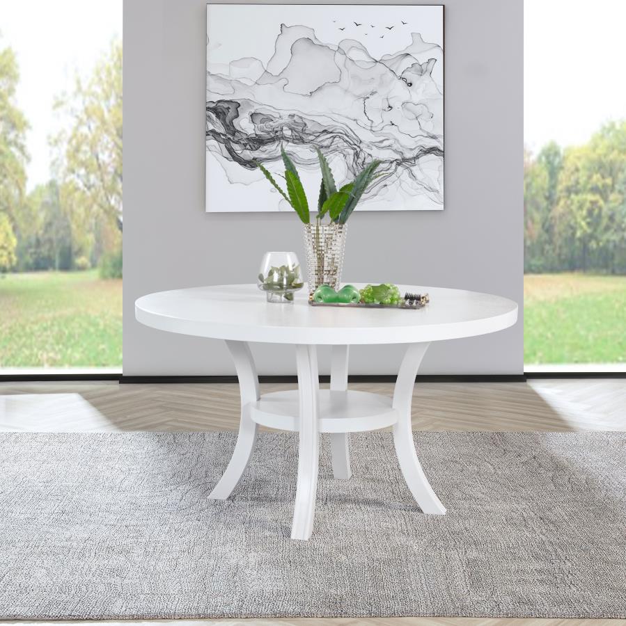Judd 54-inch Round Dining Wood Table with Shelf Pearl White - 109330