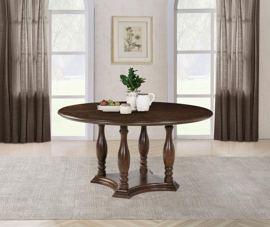 Landon 60-inch Round Wood Pedestal Dining Table Rich Brown - 109400