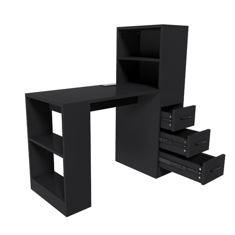 Computer Desk With 4 In 1 Socket & 3 Drawers, 4 Tier Shelves