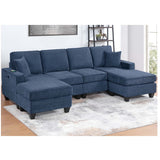Sectional Set With USB Port Right Arm Chaise, Armless Loveseat, Left Arm Chaise, 3 Piece, Includes Matching Pillows - Dark Blue