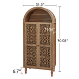 Tall Kitchen Pantry Cabinet With Hollow Carved Doors Adjustable Shelves Versatile Storage Cabinet For Kitchen - Walnut
