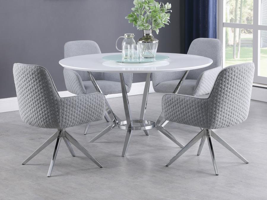 Abby 5-piece Round Dining Table Set White High Gloss - 110321-S5