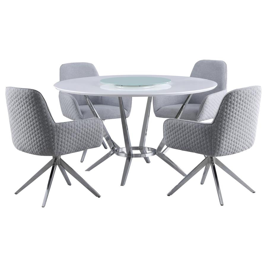 Abby 5-piece Round Dining Table Set White High Gloss - 110321-S5