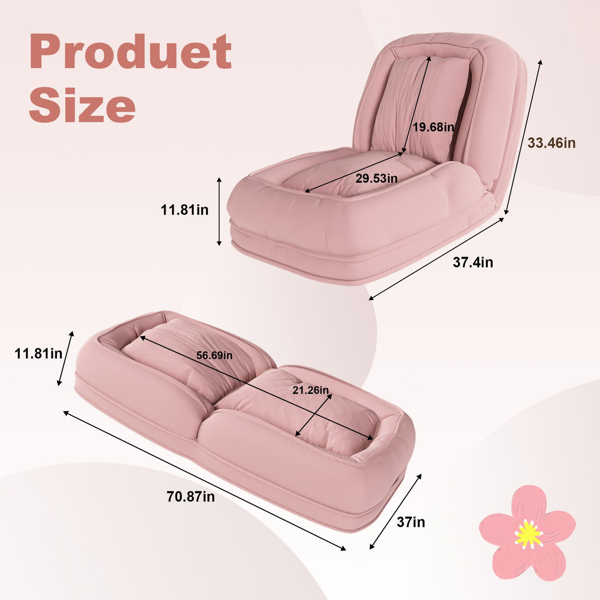 Upholstered Foldable Lazy Sofa Bed For Adults And Pets