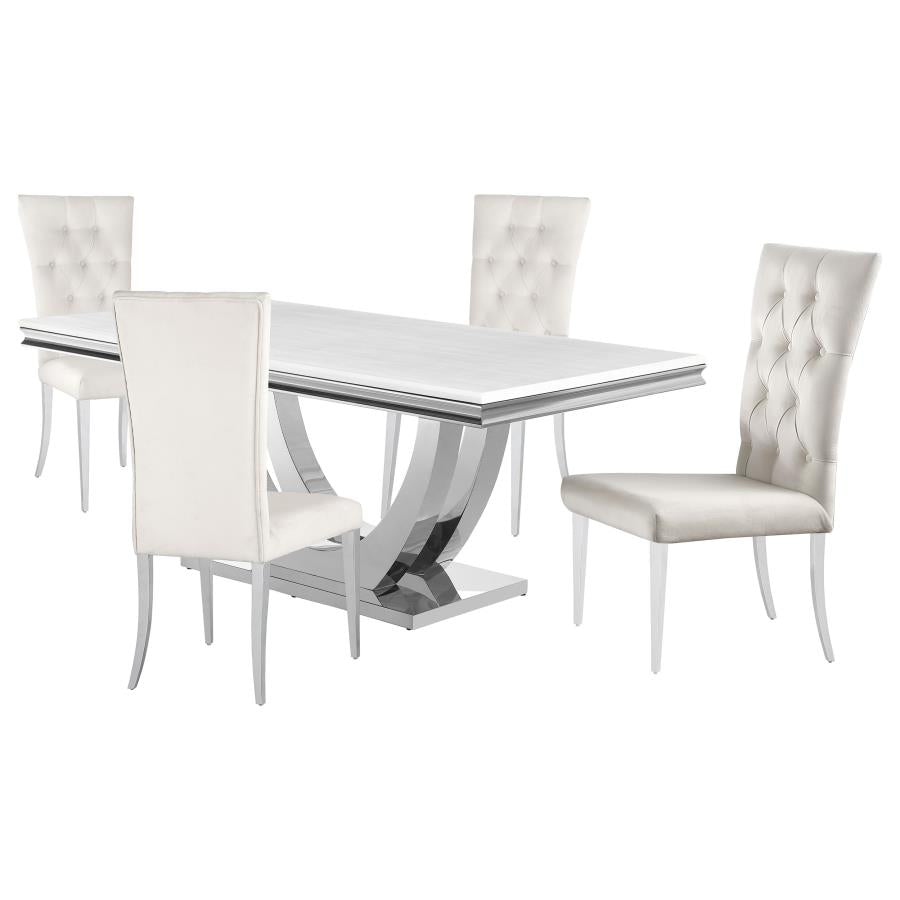 Kerwin 5-piece Rectangular Dining Table Set White and Chrome - 111101-S5W