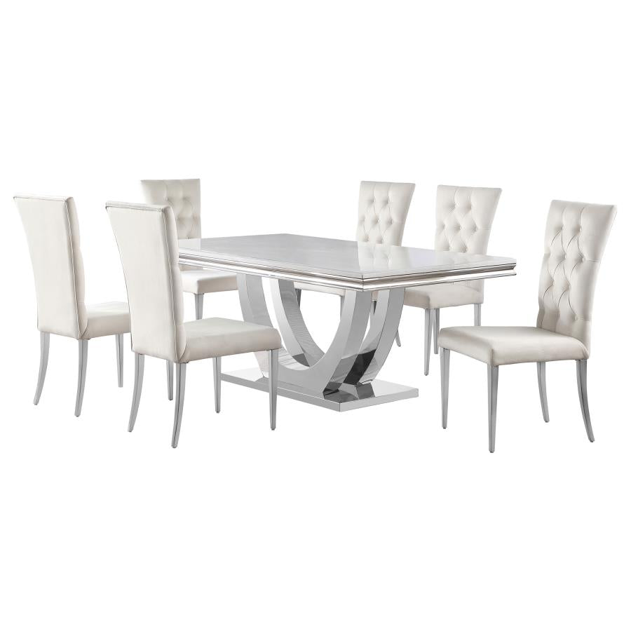 Kerwin 7-piece Rectangular Dining Table Set White and Chrome - 111101-S7W