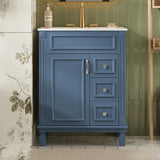 Bathroom Vanity With Ceramic Sink, Compact Cabinet With 2 Drawers And Adjustable Shelf - Blue