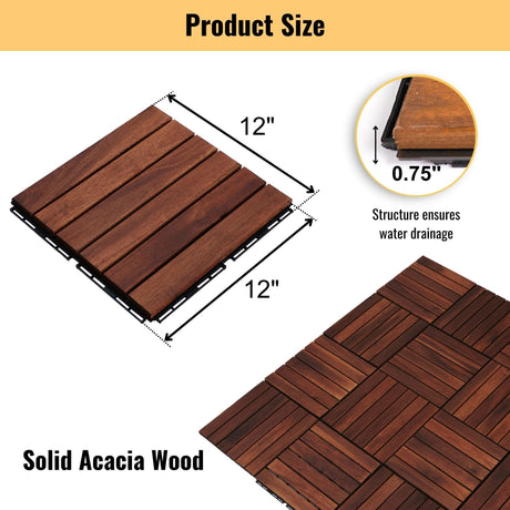 Interlocking Deck Tiles Striped Pattern, Waterproof Anti Mildew Brown