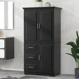 Tall And Wide Storage Cabinet With Doors, 3 Drawers