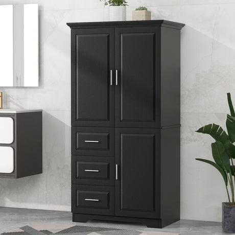 Tall Wide Storage Cabinet With Doors, 3 Drawers