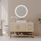 Bathroom Vanity With Vessel Sink Accent Free Standing Cabinet - Ameican White Oak / Gold / White
