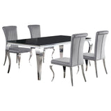 Carone 5-piece 81-inch Rectangular Black Glass Dining Set Grey - 115071-S5G